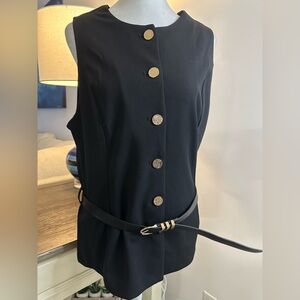 Dictionary Tailored Black Sleeveless Buttoned Vest w/ Belt - Size L